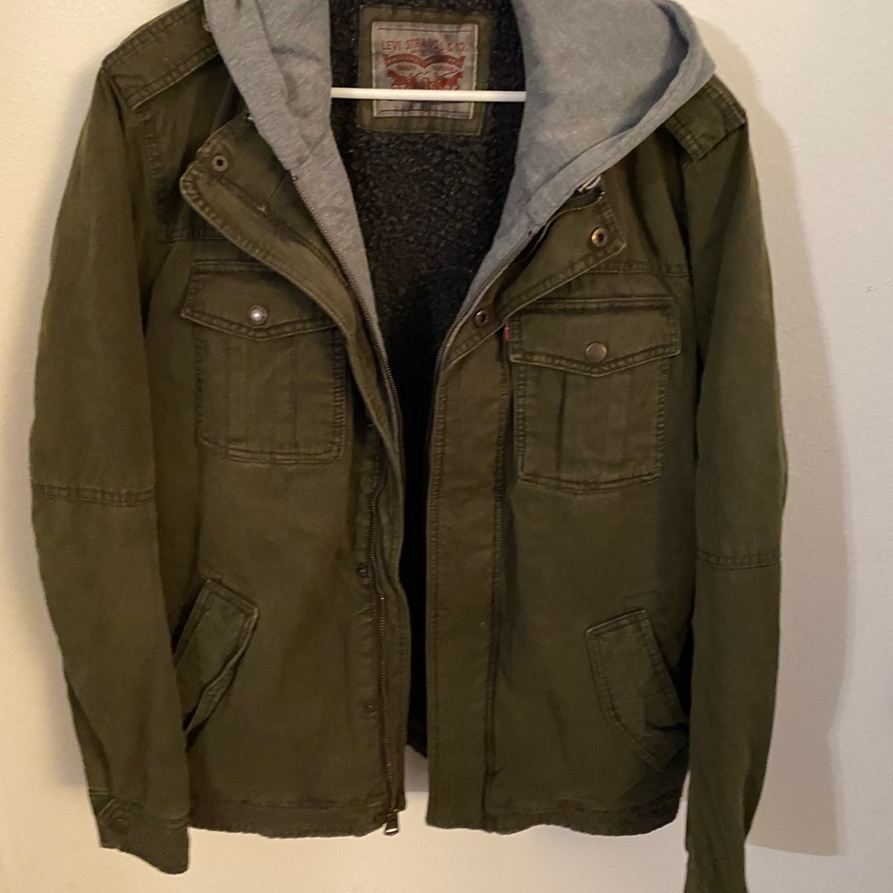 Levi's Dark Green Military Jacket with Gray Hood